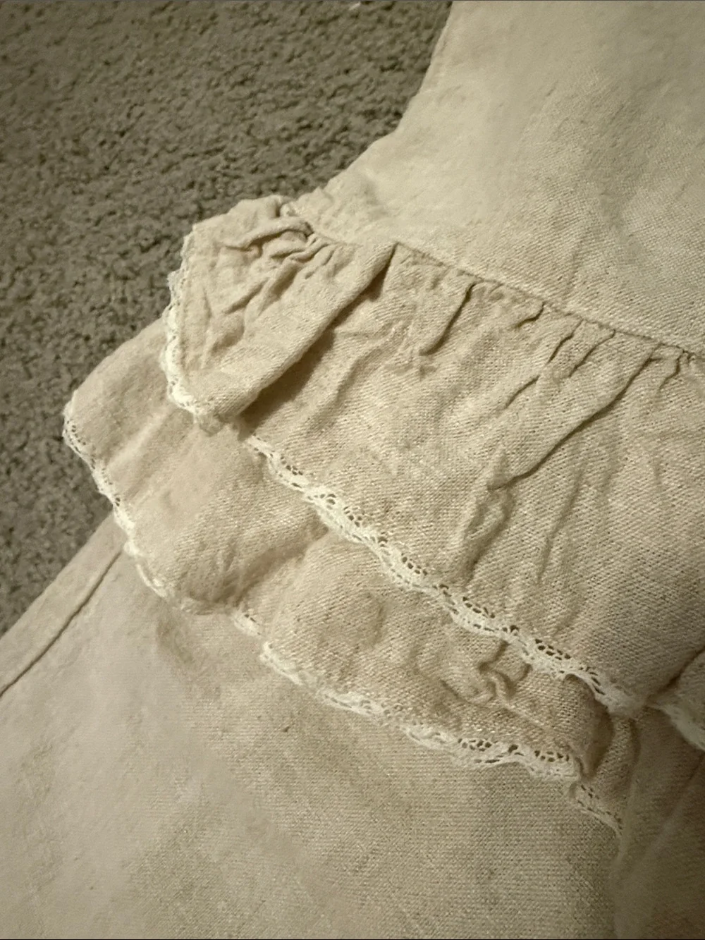H&M Cream Ruffle Waist Linen-Blend Top and Wide-Leg Pants Set